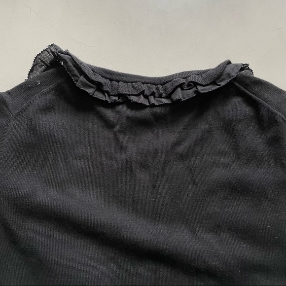 Liz Claiborne V-Neck Black Cardigan with Ruffle Collar - Picture 4 of 9